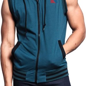 Men's Lightweight Athletic Casual Sleeveless Contrast Zipper Hoodie