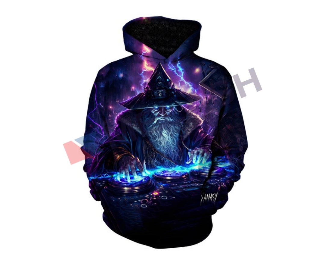 Custom Trippy DJ Wizard Art Graphic Hoodie