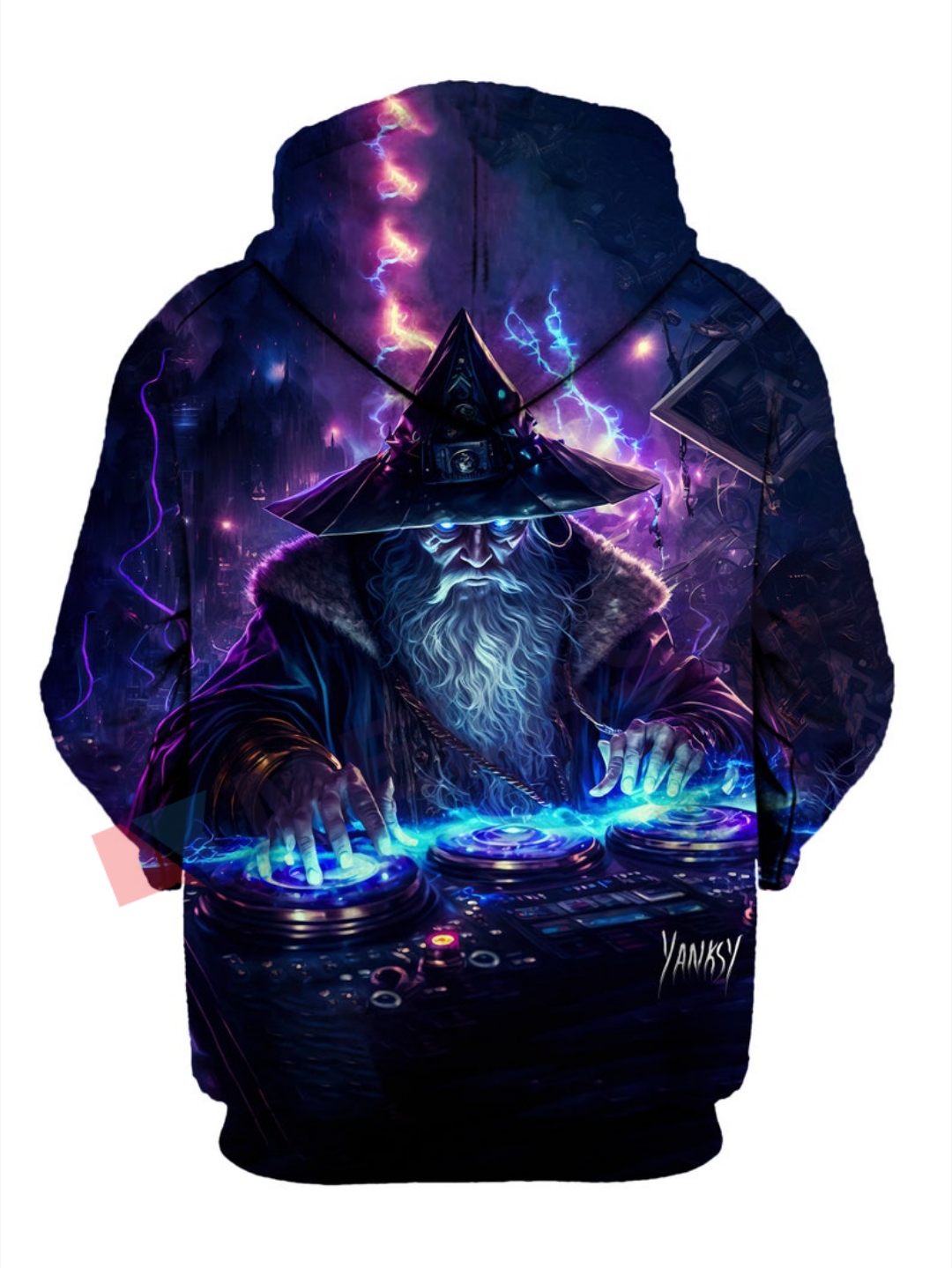 Custom Trippy DJ Wizard Art Graphic Hoodie - Image 2