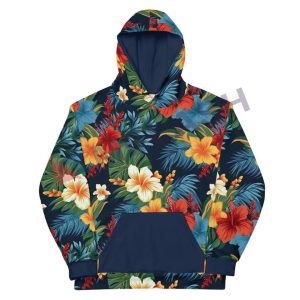 Unisex Tropical Print Hoodie, Hawaiian Print, Floral Sweatshirt, Trendy Streetwear