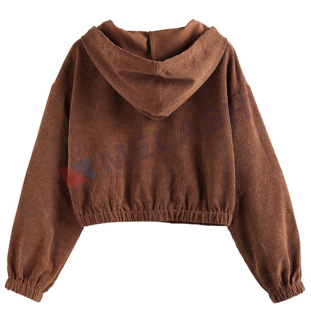 Corduroy Crop Top Hoodie,Corduroy Zip Up Hoodie Women - Image 2