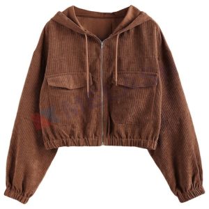 Corduroy Crop Top Hoodie,Corduroy Zip Up Hoodie Women