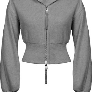 Women's Cropped Hoodie Full Zip Long Sleeve Workout Sweatshirts
