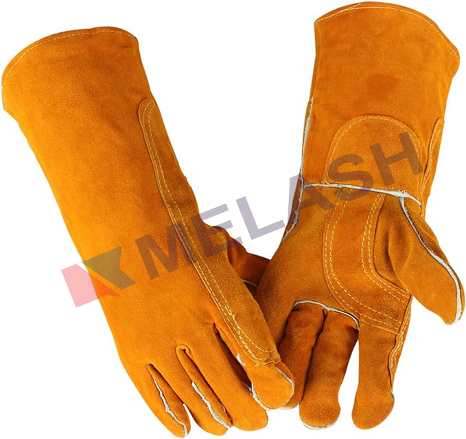 Leather Welding Gloves, Hand Protection, Heat/Fire Resistant, Gauntlet Cuff, Animal Handling Glove