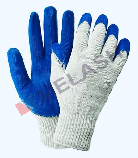 Working Gloves Cotton/Poly With Blue Latex Rubber Palm Coated.