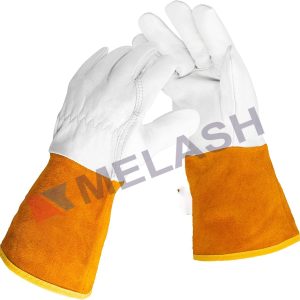 Welding Gloves, Goatskin Tig Welder with Extra Length Cowhide Split Leather, Heat/Fire Resistant BBQ/Warehouse/Heavy Duty/Animal Handling Glove, Extremely Soft and Flexible, 1 Pair