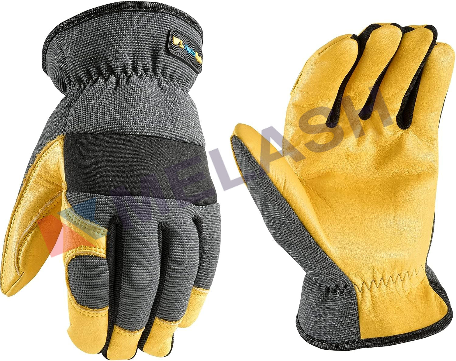 Wells Lamont Men's Slip On HydraHyde Water-Resistant Leather Palm Hybrid Work Gloves