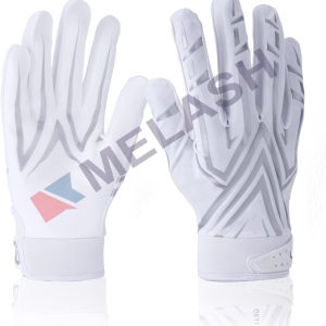 Football Gloves Men Women Boys, Youth Adult Football Receiver Gloves, Ultra Sticky Silicone Palm Tacky Grip Football Gloves, Enhanced Performance White Football Gloves for College
