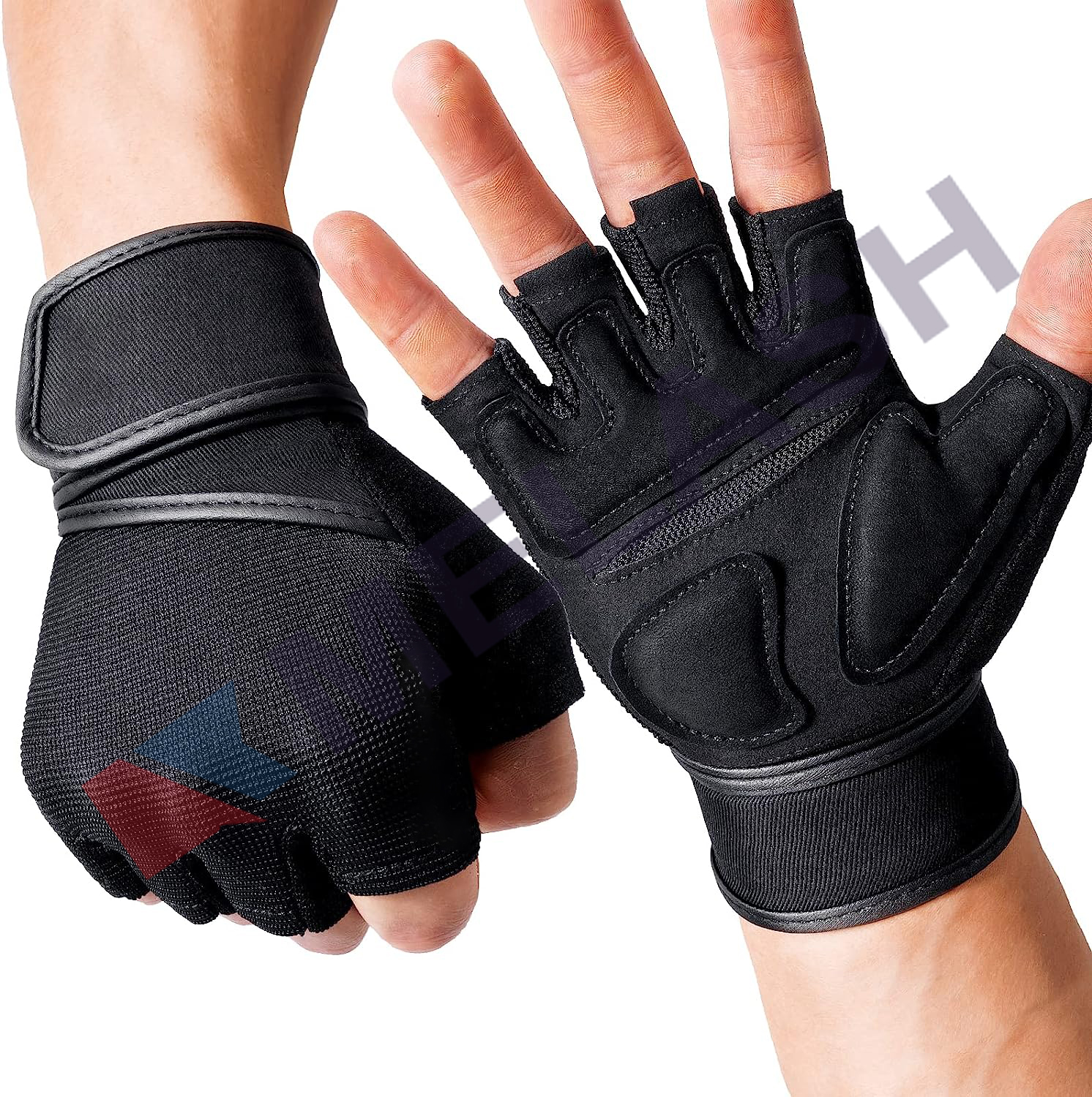 Lifting Gloves with Wrist Support, Fingerless Grip Workout Gloves for Men and Women, Gym Gloves