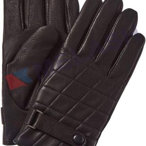 unisex Men's Quilted Leather Gloves with Wrist Strap - 100% Nappa Leather, Cashmere-Lined Luxury Winter Glove Pair