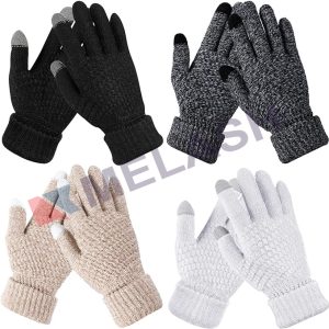 4 Pairs Women's Winter Touch Screen Gloves Warm Fleece Lined Knit Gloves Elastic Cuff Winter Texting Gloves