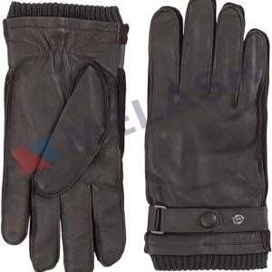 unisex Men's Leather Gloves with Strap and Knit Cuff - 100% Nappa Leather & Merino Wool Blend Knit-Lined Glove Pair
