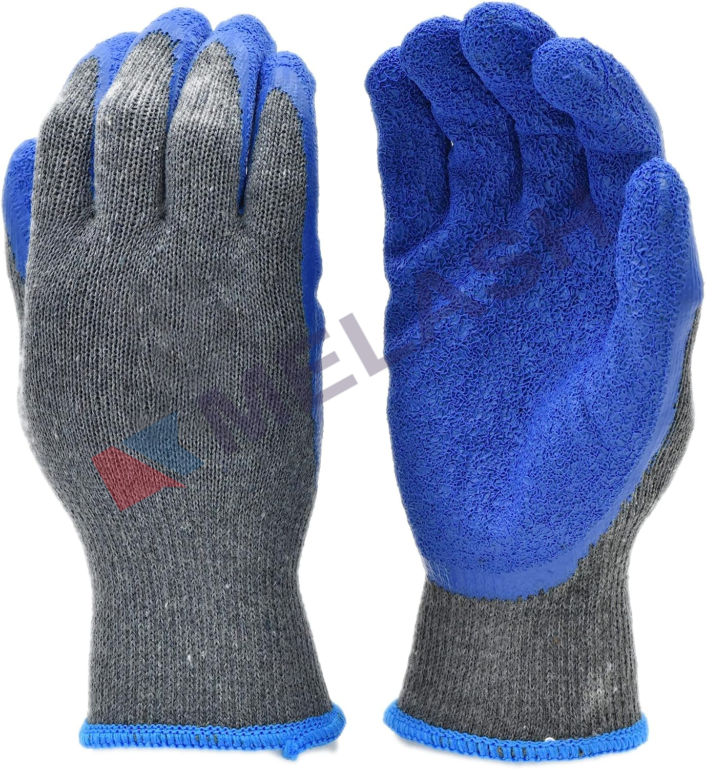 Economical Products - 3100-10 120 Pairs Large Rubber Latex Double Coated Work Gloves for Construction, gardening gloves, heavy duty Cotton Blend Blue