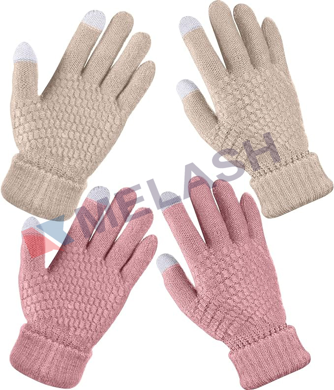 2 Pairs Women's Winter Touchscreen Gloves Warm Fleece Lined Knit Gloves Elastic Cuff Winter Texting Gloves