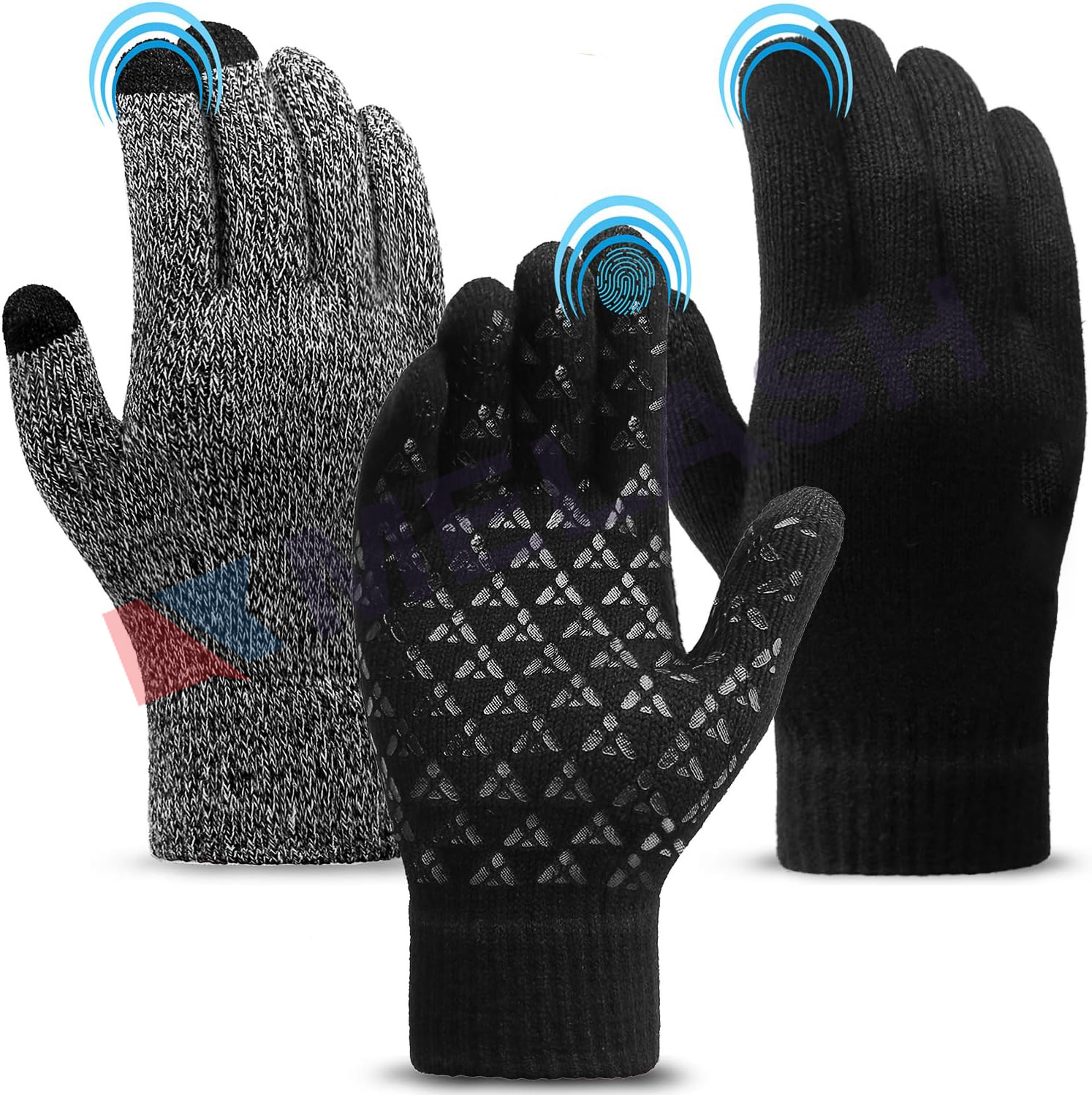 unisex Gloves for Women and Men 1/2/3 Pairs,Touch Screen Gloves,Anti-Slip Silicone Gel- Thermal Soft Wool Lining