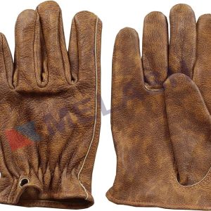 Brown Cowhide Leather Work Gloves for men Camping, riding,Chopping, roping, farming,Yardwork, Minimalist design
